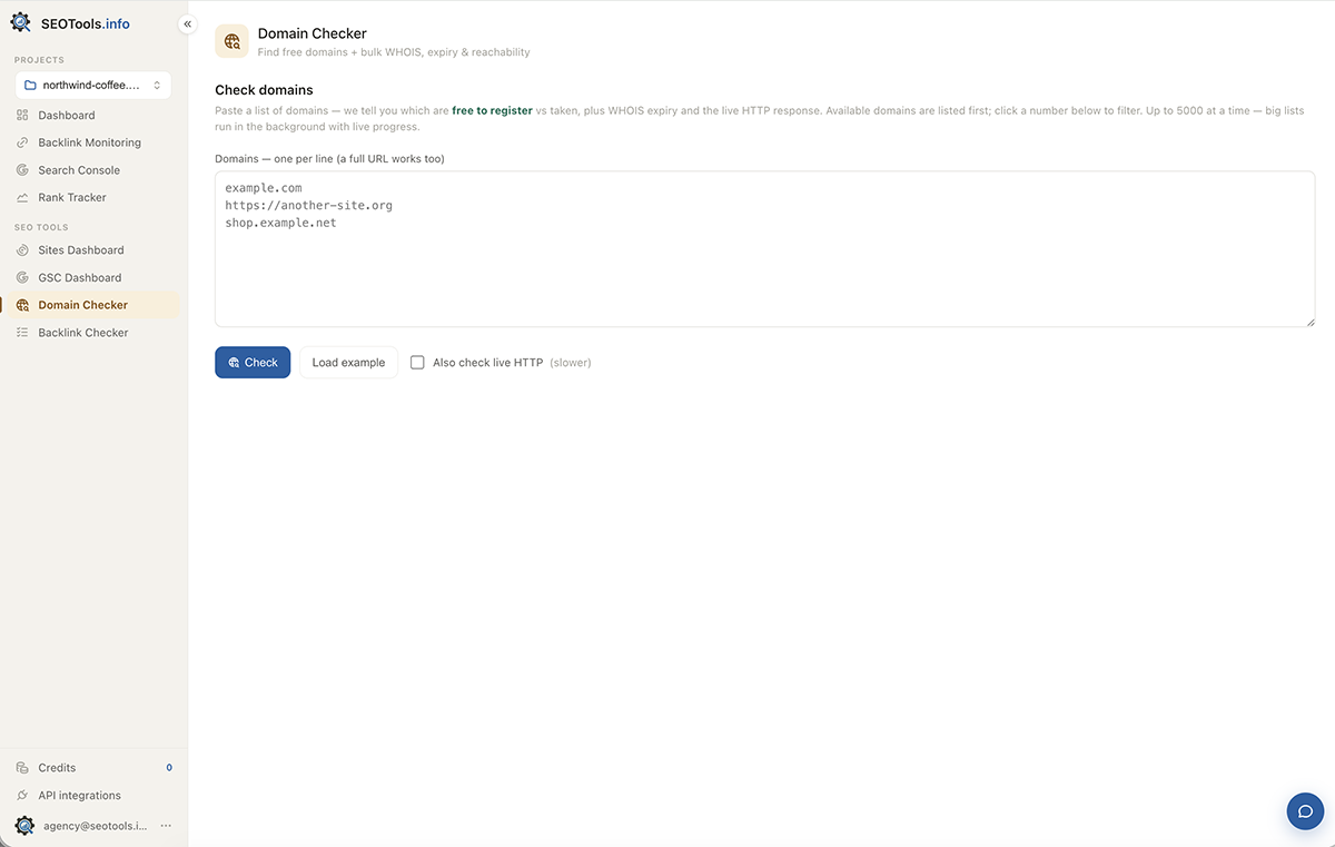 SEOTools.info — reports and history
