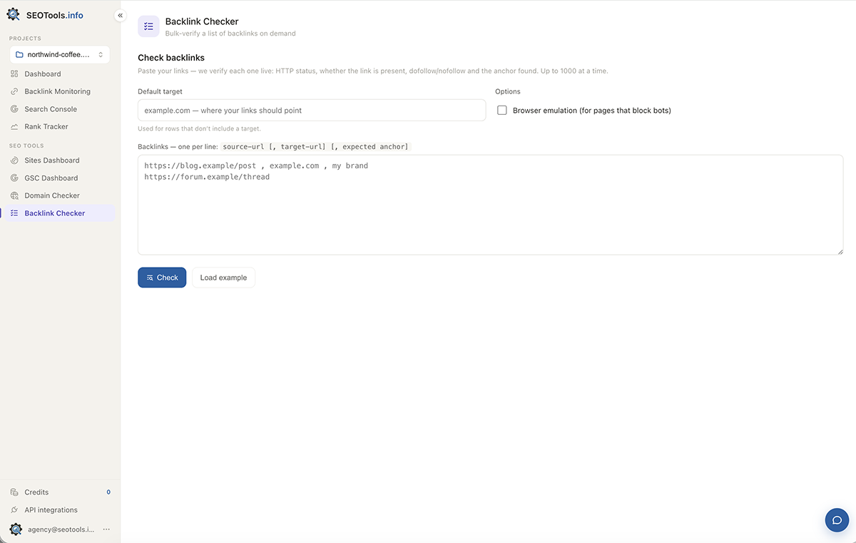 SEOTools.info — team and sharing